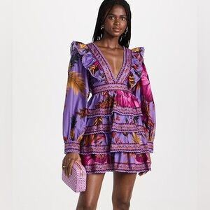 Farm Rio Purple Maxi Flowers Mini Dress